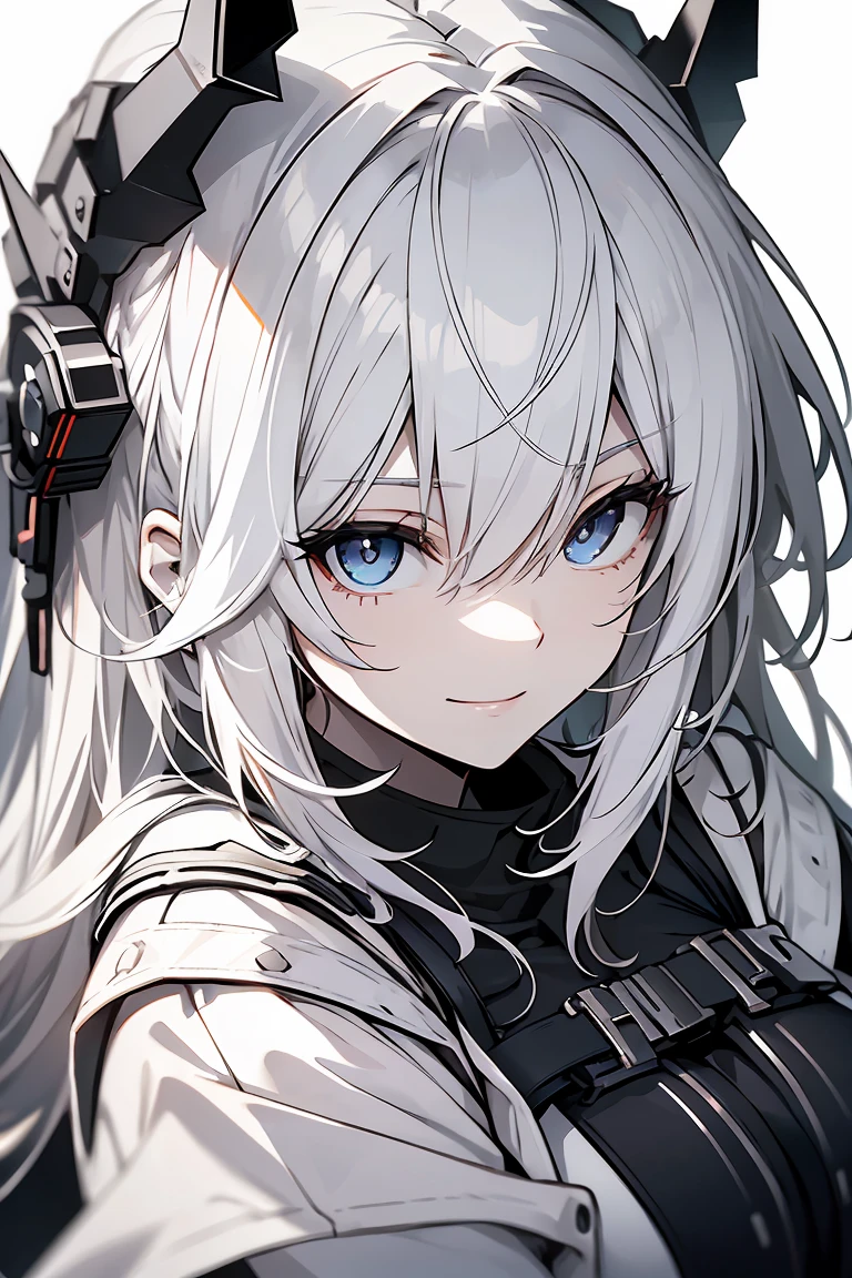 One Girl, whole body, White one-piece military uniform, (Tabletop:1.2, Highest quality), (Beautiful, detailed eyes: 1.2), (Beautifully detailed face), High Contrast, (Best lighting from the front, Very delicate and beautiful、Front lighting), ((Cinematic Light)), Dramatic Light, very orange eyes, Large Breasts, Belt under the chest, White military uniform, White Skirt,Black Hair, Black tie, (Pale white background:1.5), Wolf Cut Hair, Look at me and smile,horn、Front lighting、Illuminate the face、light source