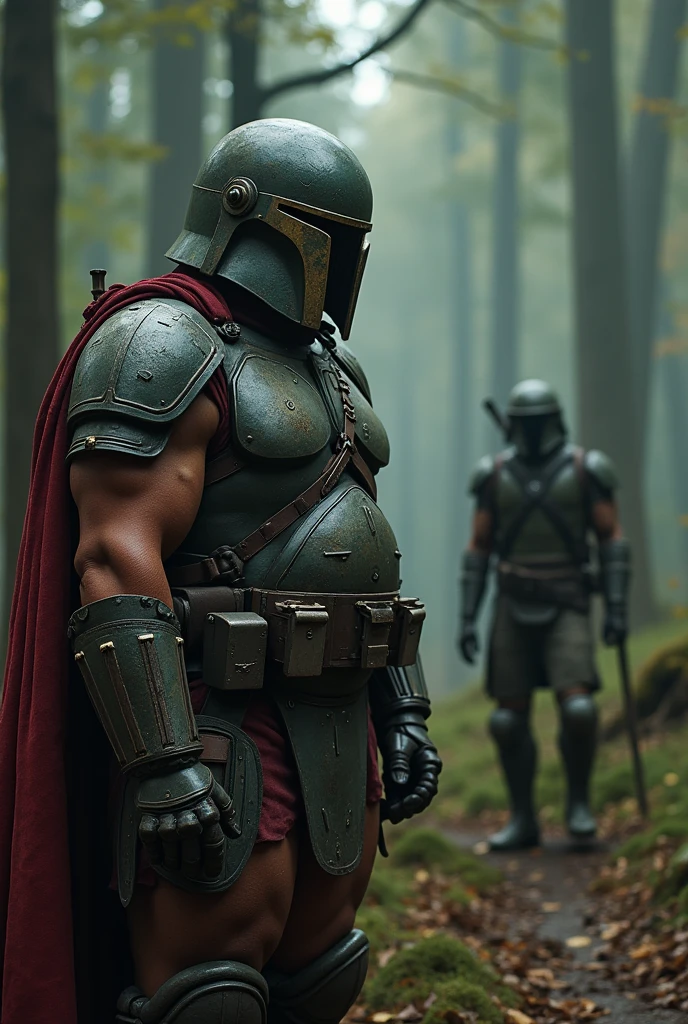 a fat spartan soldier in the world of stranger things series, face to face with vecna character