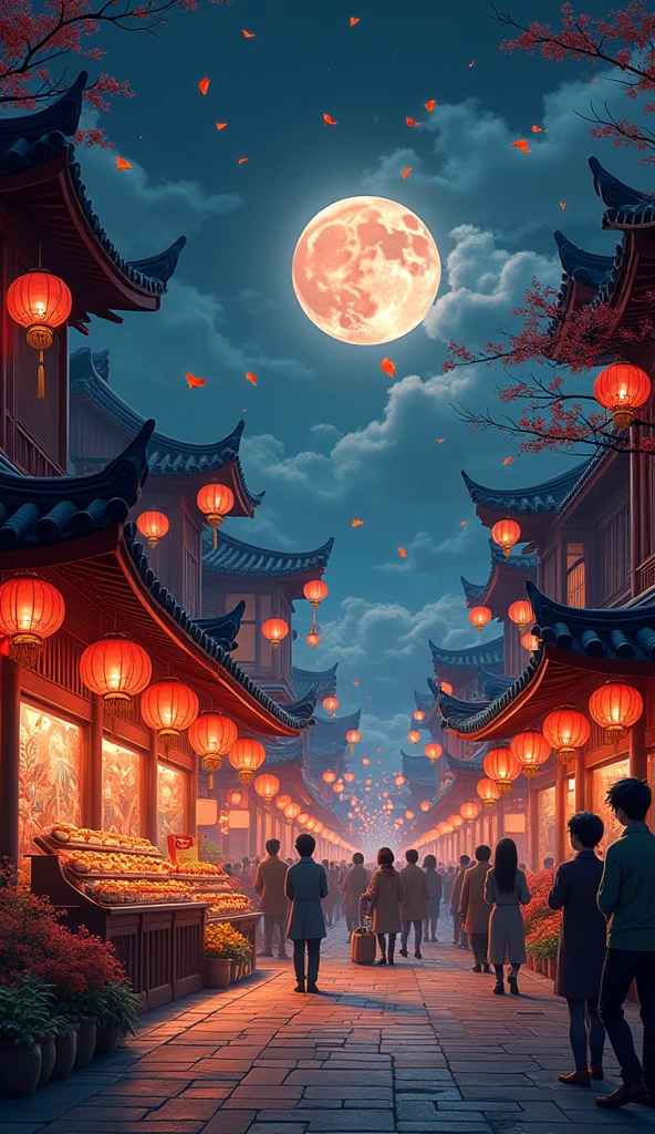 Mid-autumn nights，星が輝く夜In the sky輝く満月，Wide々としたWide場がライトアップされる。Wide場の真ん中に，Under the moonlight、The black and white colors look especially vibrant.。。very cute，Eye-catching。
Wide場には伝統的な竹の提灯やアート作品が点在している，Create a mystical and beautiful atmosphere for this celebration。At the mooncake stall、Mooncakes of various flavours lined up，The scent is good，Many tourists visit、take a photo。
As night falls，The light slowly fades.々Lights on，Add color to the whole scene。In the sky，The fireworks are in full bloom. A spectacular scroll painting celebrating the Mid-Autumn Festival.。。The scene is filled with a unique atmosphere of art and celebration.，You will definitely be impressed。
