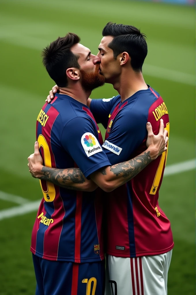 Messi kissing Cristiano Ronaldo