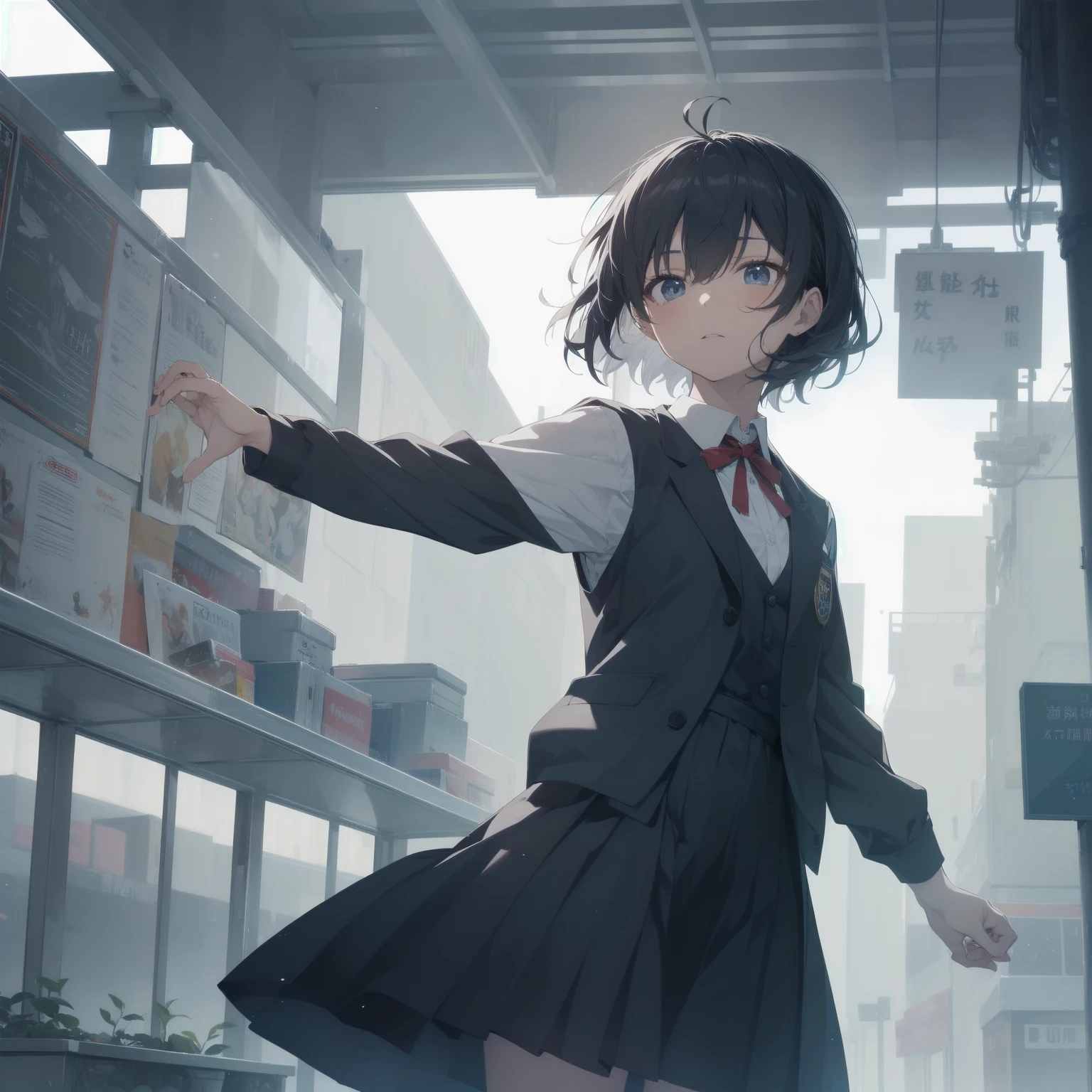 ultra-absurdres-Top quality by artist God, ultra-detailed, high resolution, anime moe artstyle, best anime 8k konachan wallpaper, pixiv contest winner, pool:2810, perfect anatomy,break, 1girl, (Please draw a girl walking sleepily to school alone. )break,(Solo,little female, 13-year-old:1.3),Full limbs, complete fingers,a junior high school student, (very short hair), short cut, flat chest, , small butt, small black eyes, beautiful detailed eyes, well-proportioned iris and pupils, expressive eyes, highres detailed hair, soft expression, salor school_uniform, sailor collar, serahuku, bow, pleated skirt,(Detailed Lighting), (Detailed background), in the School commute route. break,super detailed skin, Best cinematic lighting powered by famous artist, 8k,beauty illustration,photoshop_(medium),very aesthetic,break,((artist:ishikei )), artist:clamp ,artist:carnelian ,artist:kantoku ,