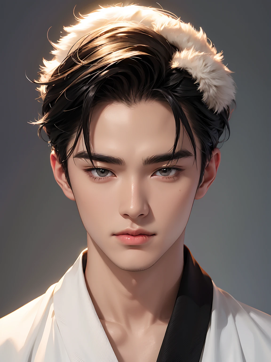 One man　Japanese men　No background　Fashionable clothes　Detailed face and skin　An illustration