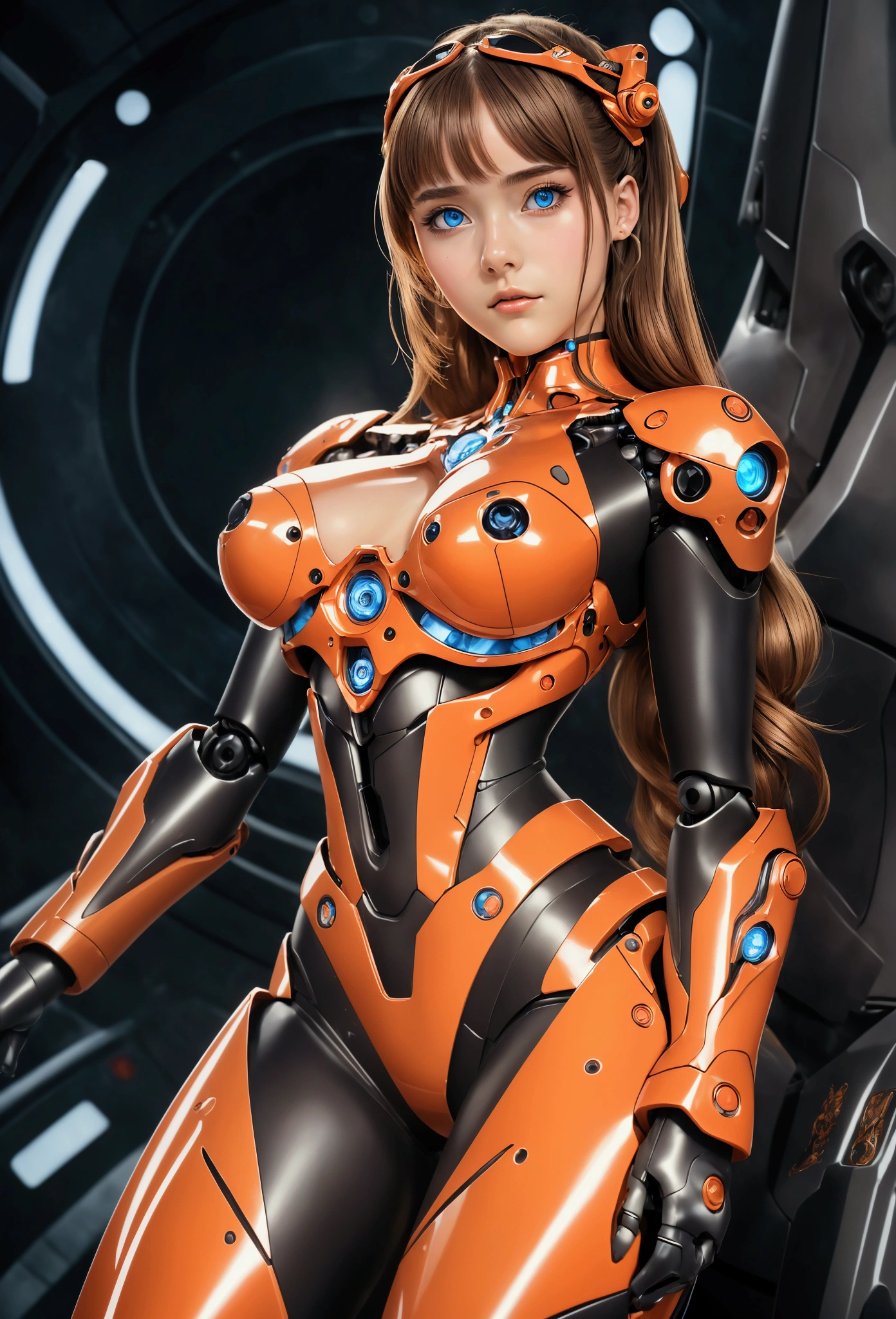 masterpiece, Best Quality, ultra detailed, illustration, 1 girl, very detailed Evangelion costume, (big robot background), detailed skin texture, beautiful detailed face, intricate details, ultra detailed