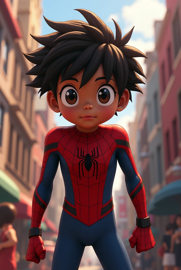 a young miles morales spider-man in a ghibli studio style, classic animated film screenshot, anime, ghibli studio render, ghibli style, beautiful detailed eyes, beautiful detailed lips, extremely detailed face and portrait, long eyelashes, messy hair, dynamic pose, action, urban city background, detailed cityscape, vibrant colors, warm lighting, cinematic, masterpiece, 8k, high quality, photorealistic, detailed texture, studio lighting