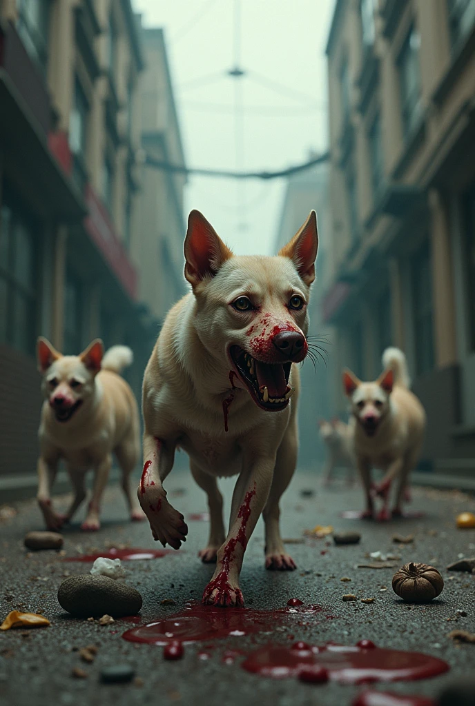 Infected pets all over the street, suffering and bleeding