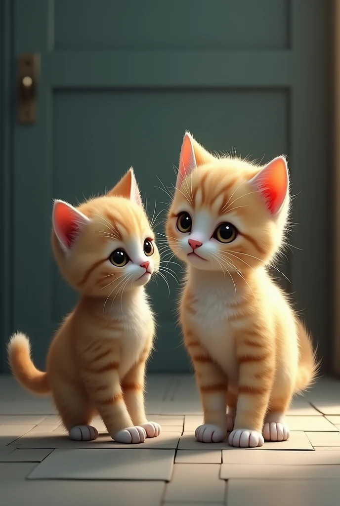 Hyperrealistic kitten walks away from his friend, both crying