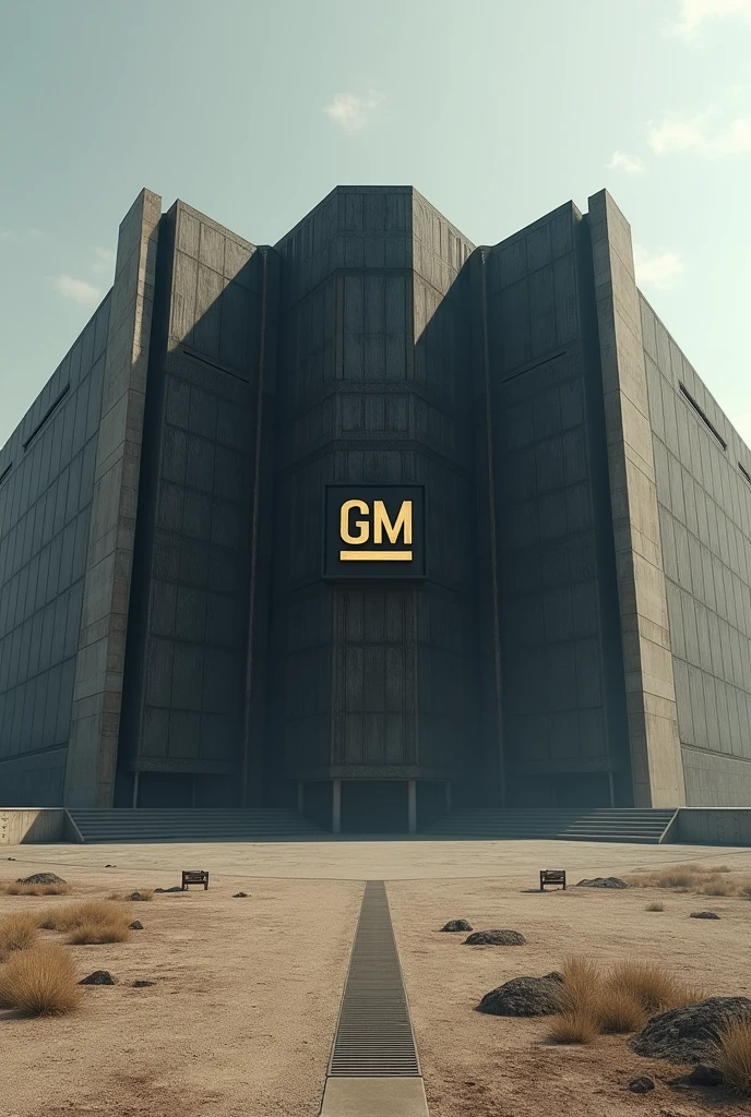 Create a black hangar with a black and gold GM symbol 

