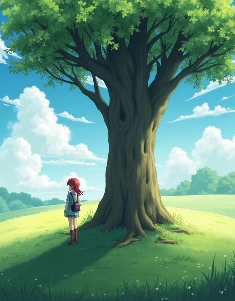 A girl,Tree,Anime style
