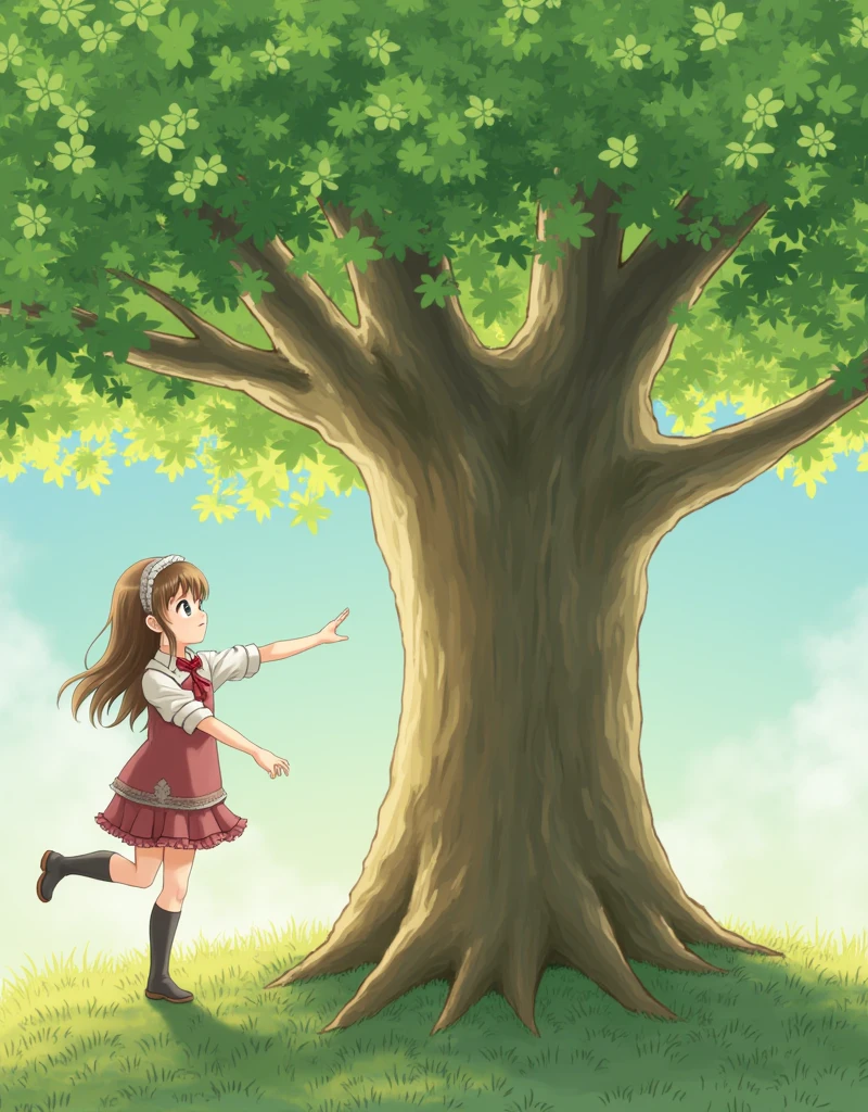 A girl，Tree，Anime style