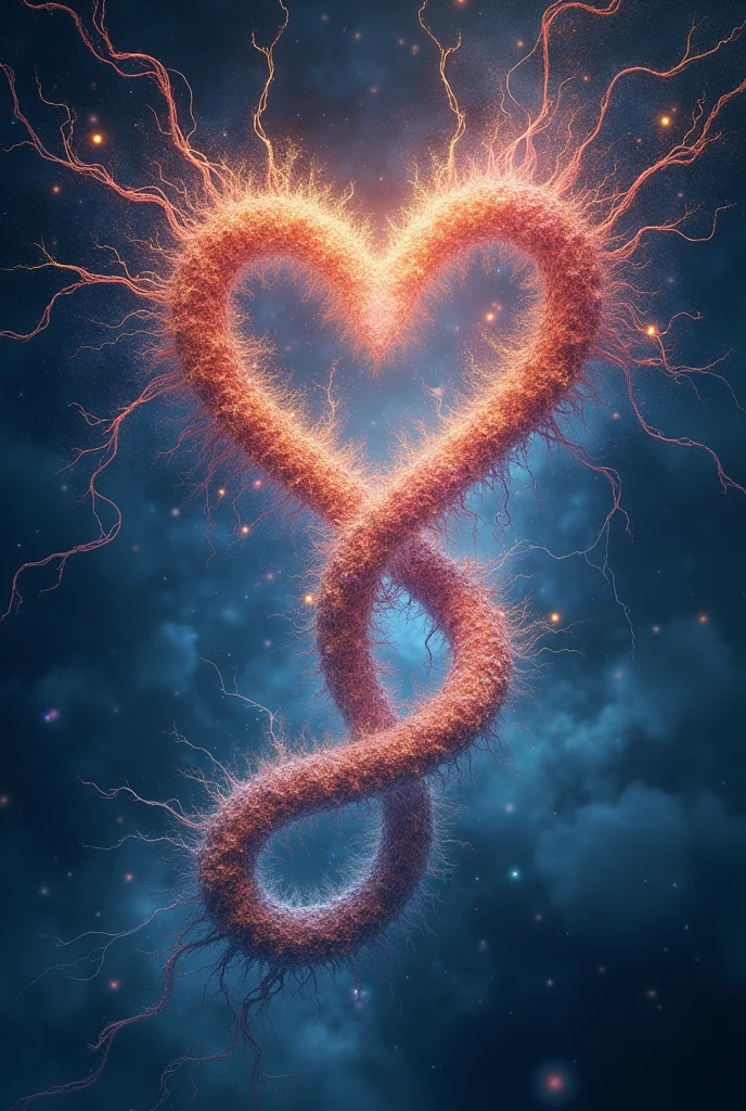 Create an image of a book cover called Eternal Interlacements, where the image expresses love, quantum physics, The universe, life, the infinity of probable events, intelligence and science.