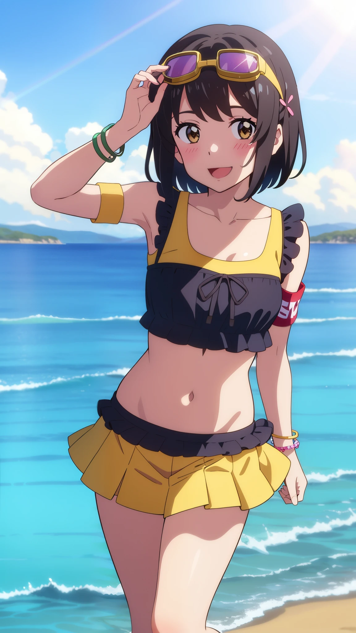 school swimsuit、Looking at the camera, smiling、upright