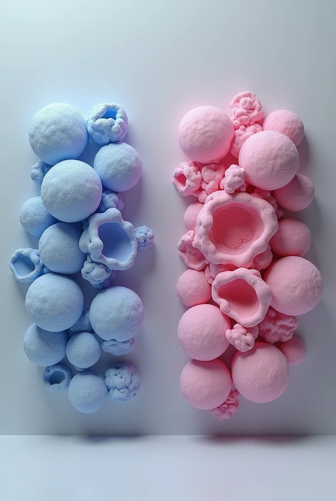 3d model of group of normal cells vs group of neoplastic cells