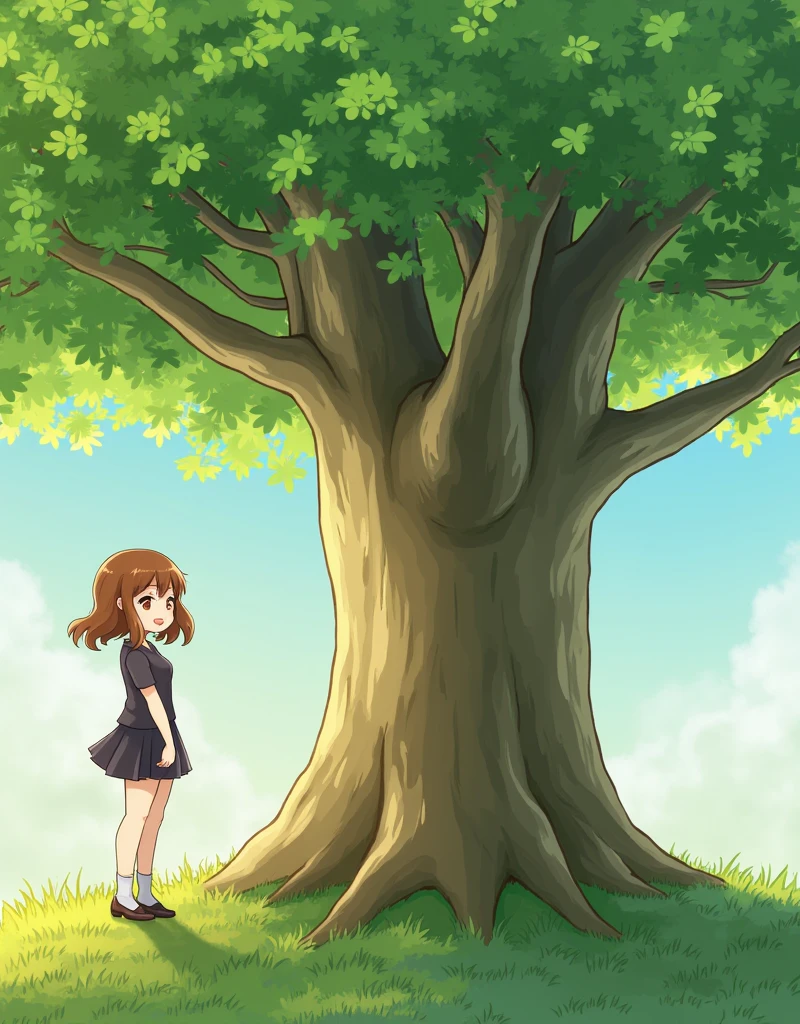 Tree，A girl，Anime style