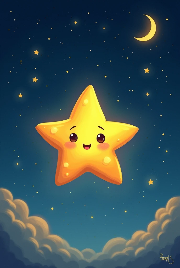 drawing of a cute star in a starry sky 