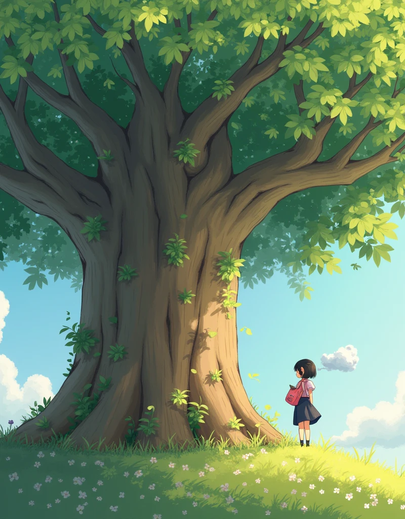 Tree，A girl，Anime style
