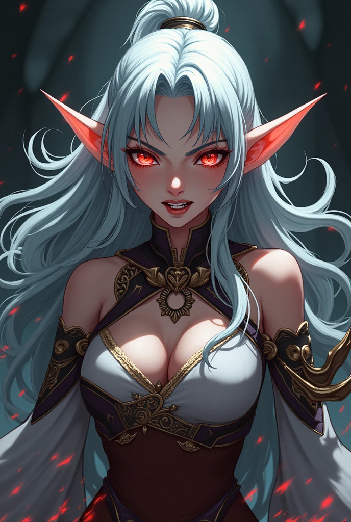 avatar of a female elf with a bloodthirsty look anime