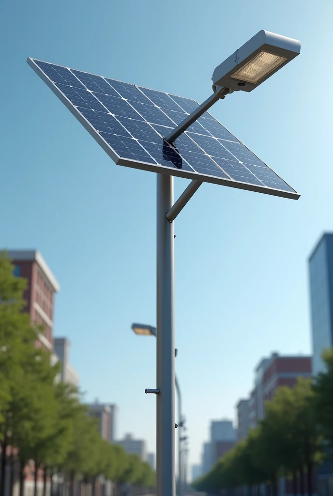 Generate me an image of a solar panel on a light pole .
