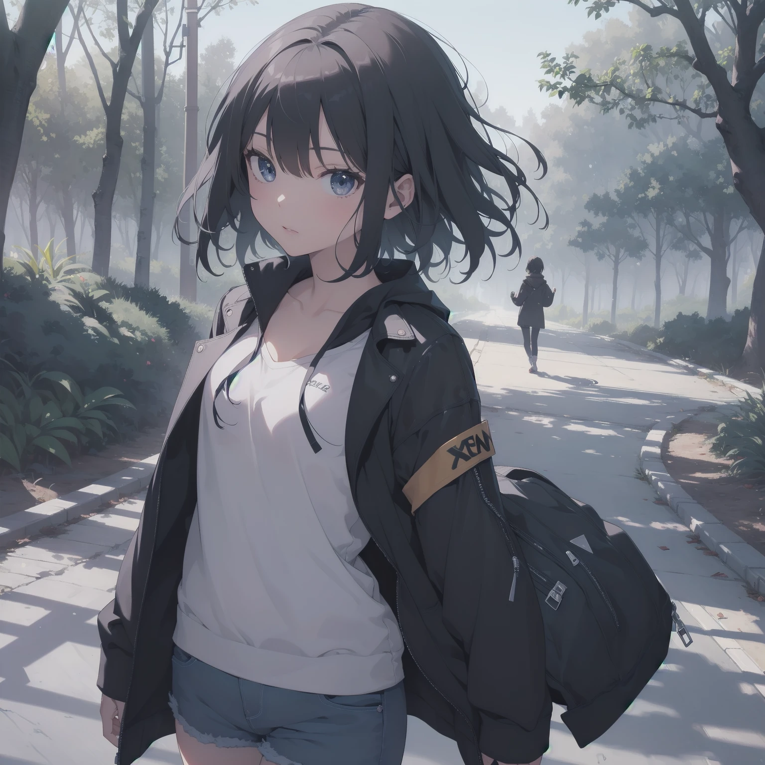 ultra-absurdres-Top quality by artist God, ultra-detailed, high resolution, anime moe artstyle, best anime 8k konachan wallpaper, pixiv contest winner, pool:2810, perfect anatomy,break, 1girl, ninja, (Please draw a girl walking sleepily alone. )break,(Solo,little female, 10-year-old:1.3),Full limbs, complete fingers,(very short hair), short cut, flat chest, , small butt, small black eyes, beautiful detailed eyes, well-proportioned iris and pupils, expressive eyes, highres detailed hair, soft expression, shorts,(Detailed Lighting), (Detailed background), night, in the forest. break,super detailed skin, Best cinematic lighting powered by famous artist, 8k,beauty illustration,photoshop_(medium),very aesthetic,break,((artist:ishikei )), artist:clamp ,artist:carnelian ,artist:kantoku ,
