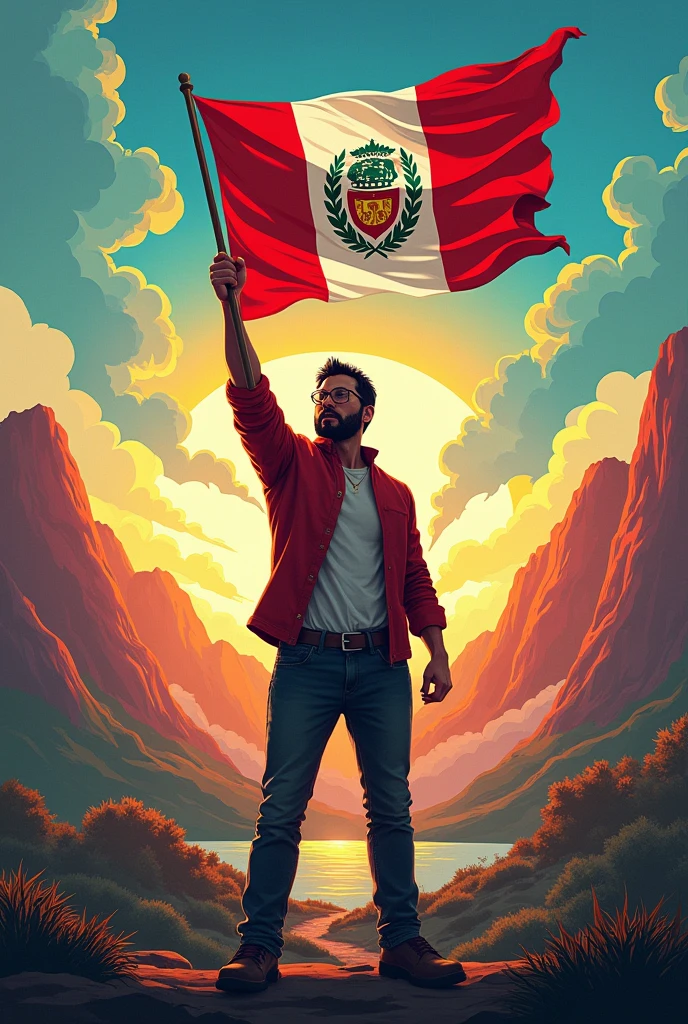 Image of Renato Francisco Reyes Cervantes waving the Mexican flag 