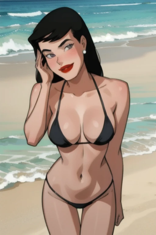 highest quality、masterpiece、High sensitivity、High resolution、One Woman、beach, lois lanelane,   at beach. black bikini, blush, Beautiful mature woman , smile, 