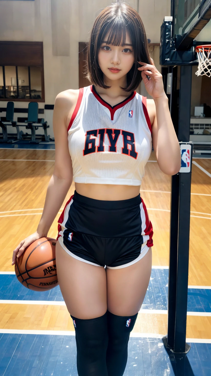 (Photorealsitic: 1.3, best qualtiy, 8K,Wetty:1.3 ), ( 20yr old, K-pop idols、Volleyball player、 Sportswear, Sweat: 1.2, A dark-haired、Twin-tailed), Fine skin, (Film Lighting),  Soft light, Double eyelids, ((独奏、big butts:1.3、backshots、unfavourable、function、Wetty:1.1))