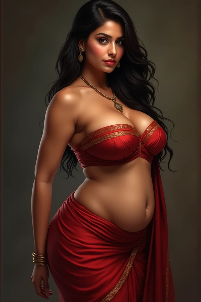 Indian nude bhabhi saree on her west big_boobies, full_body, sexcy belly, long hair