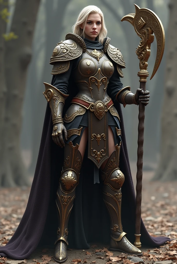 game character design，sacred paladin，Singular, heavy armor envelops the entire body，shelter，Holding a sturdy and ornate scepter，heavy boots，Different perspectives，（lesbian full body：1.4），solid color backdrop，clean backdrop，depth of fields，destacados，real light，ray tracing，oc rendered，hyperrealisti，best qualityer，8k，Masters&#39; works，superfino，Detailed pubic hair，anatomical correct，