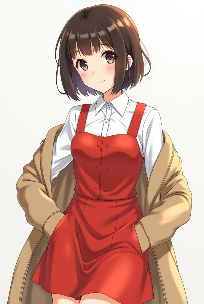 Komi san with red short dress and with a white short shirt and her coat thicc