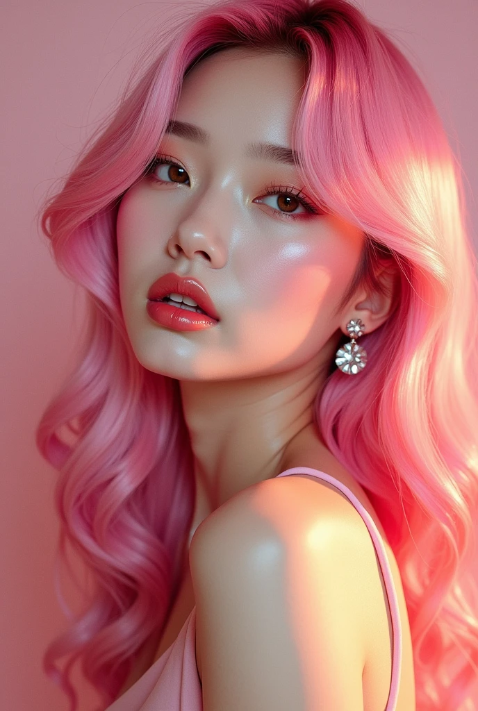 Jennie kim, pink hair portrait makeup 