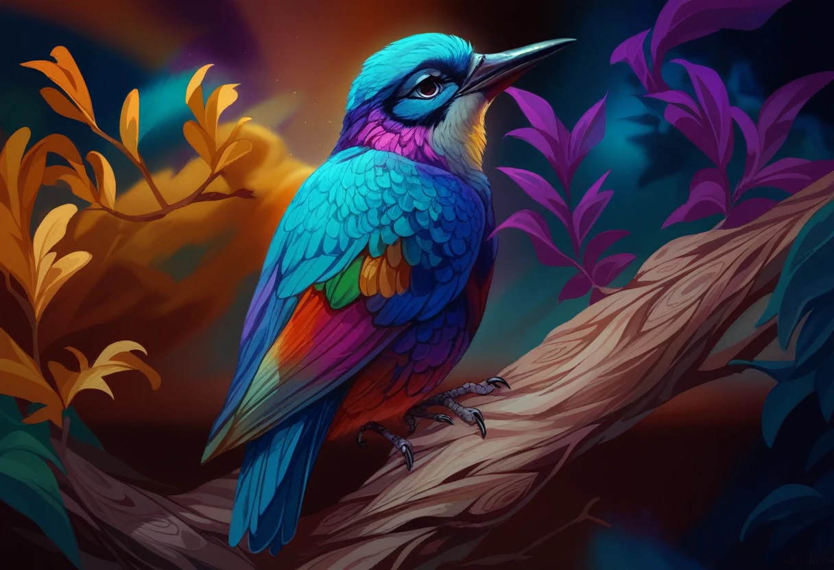 A brightly colored bird perched on a branch with leaves in the background, Colorful HD images, Beautiful and colorful, Colorful 8 k, Multicolored birds, Long colorful bird, Beautiful colorful, Beautiful and vibrant colors, Colorful feathers, Colorful 4K, Colourful and detailed, Vivid and rich colors, Surreal Bird, With beautiful colors, Beautiful Nature