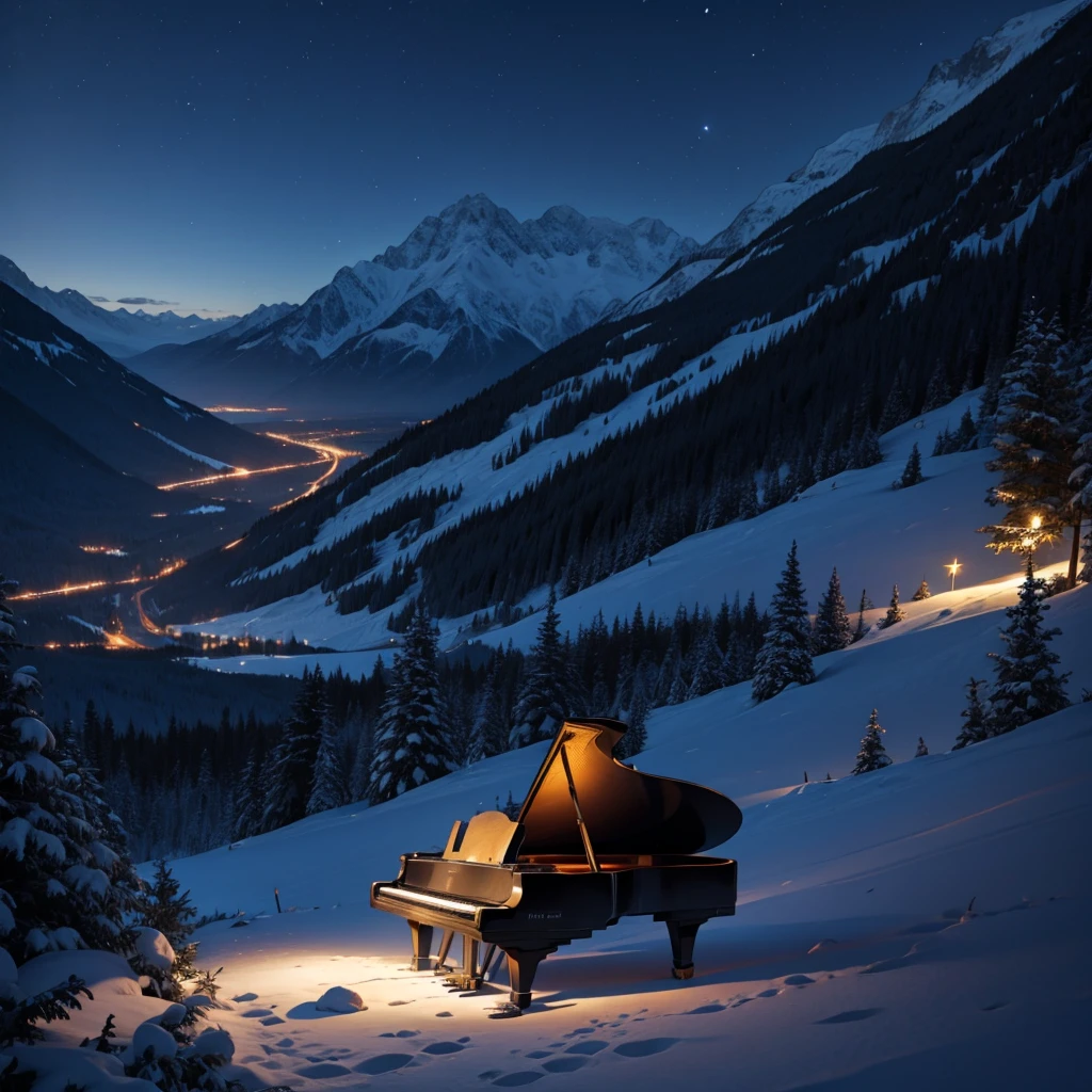nocturne piano in a mountain, HD