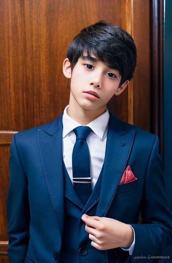 a 13 year old male wearing a suit
BELT VISABLE 4K HIGH QUALITY DETAILED