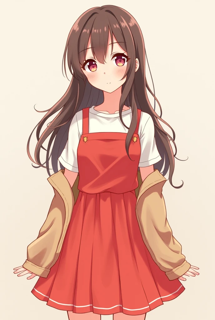 Komi of komi cant comunicate with red short dress and with a white short shirt and her coat