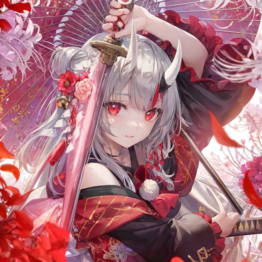 Ultra HD,Look at the viewers, Place your hands behind your back, With a girl, 20-year-old, 非常にshort hair, Long bangs between the eyes, Pale blue eyes, Very detailed,(masterpiece、Highest quality),Gray Hair、Laughter、wonderful, Silver Hair, iris, short hair、 Fluttering Hair、Small face、明るいsmile、(Detailed face) ,Professional Lighting,wonderful風景,blue sky, sunlight,Looking down from above,Portraiture、Open your mouth、Flower Field、Her eyes were shining、Mysterious and enchanting atmosphere。With AI Painting、とてもshort hair, Long bangs between the eyes, Very detailed,(masterpiece、Highest quality)、alone、Gray Hair、Fantasy, Silver Hair, Fantasyな風景、smile、Open your mouth、short hair、short hair、hairpin、black eye、Grey Eyes、Beautiful Eyes、Black Shirt、White hoodie、Hold the sword