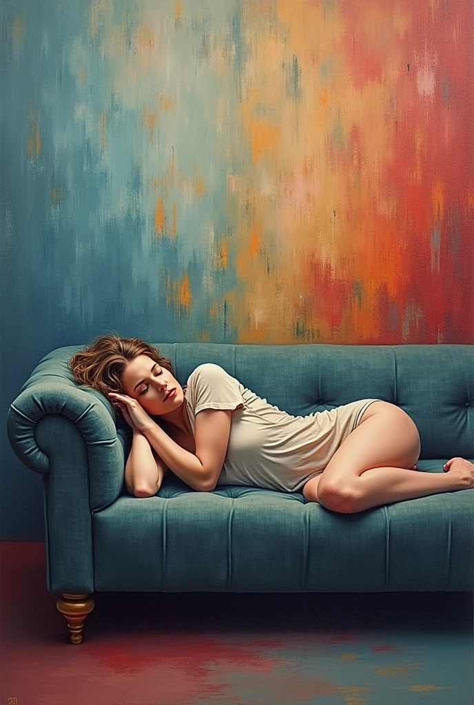 Abstract painting of a person sleeping on a sofa