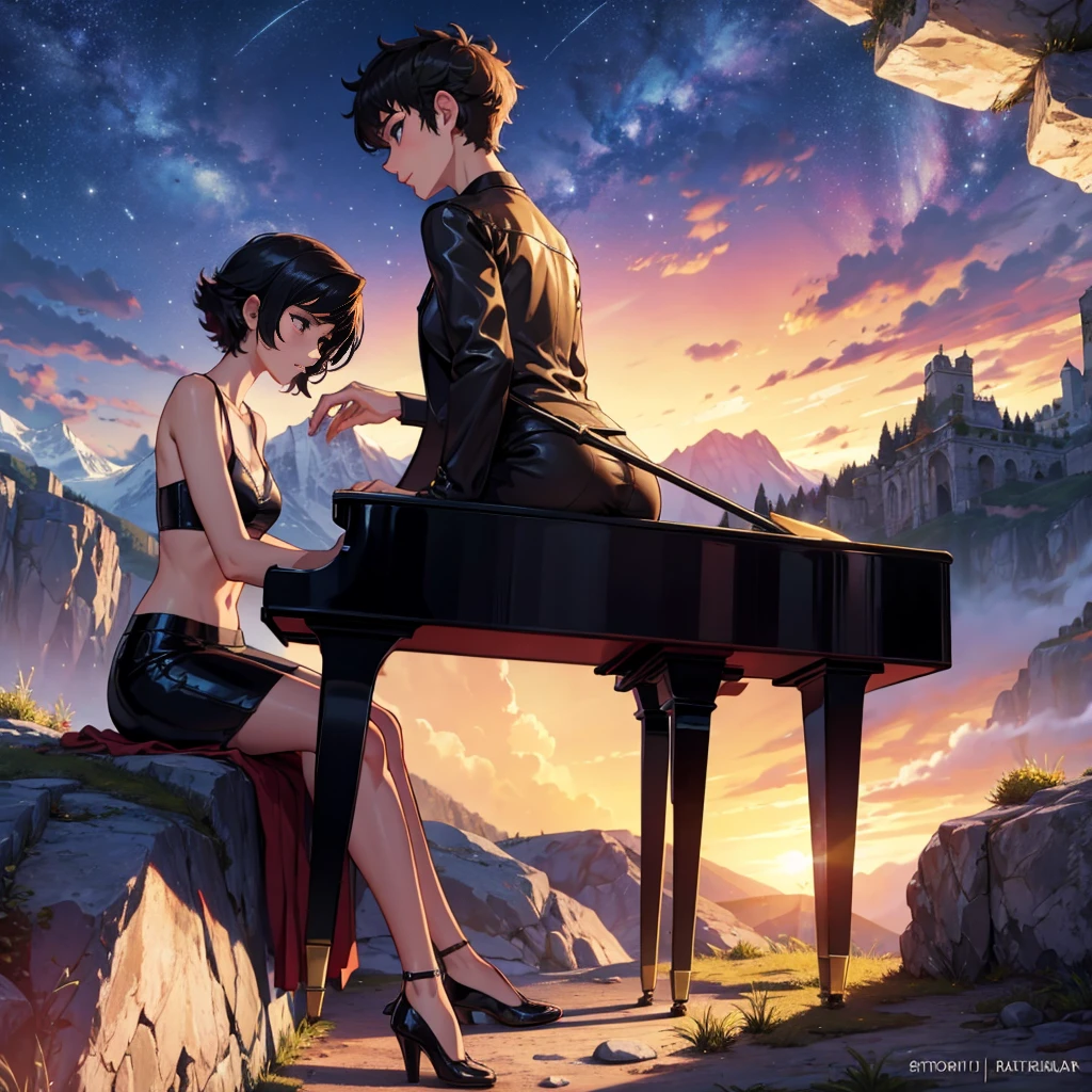 nocturne playing piano in a mountain, HD