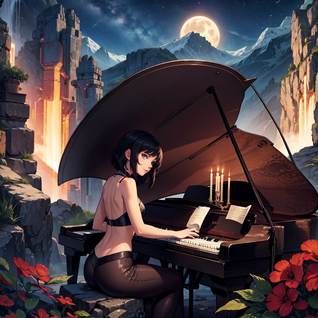 nocturne playing piano in a mountain, HD