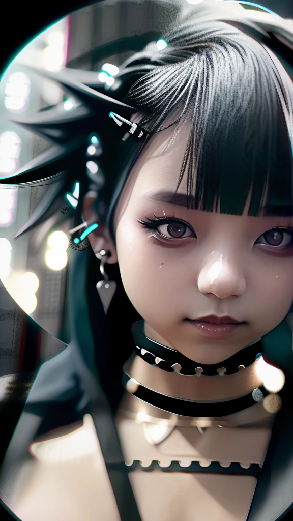 Goth_punk, One girl, alone, Standing、front、whole body、Beautiful legs、Cute Japan、J-Idol、whole bodyのfront、Beautiful legs、AKB, K-POP,((Laugh with your teeth showing))、smile、((LOL))、Medium Shot, Walk through the office, at night), Black Hair, White eyebrows, Earrings, bangs, jewelry, mask, blunt bangs, Blue Eyes, mouth , Blurred background, hair ornaments, View your viewers, Short Bob Hair, Portraiture, Side Lock