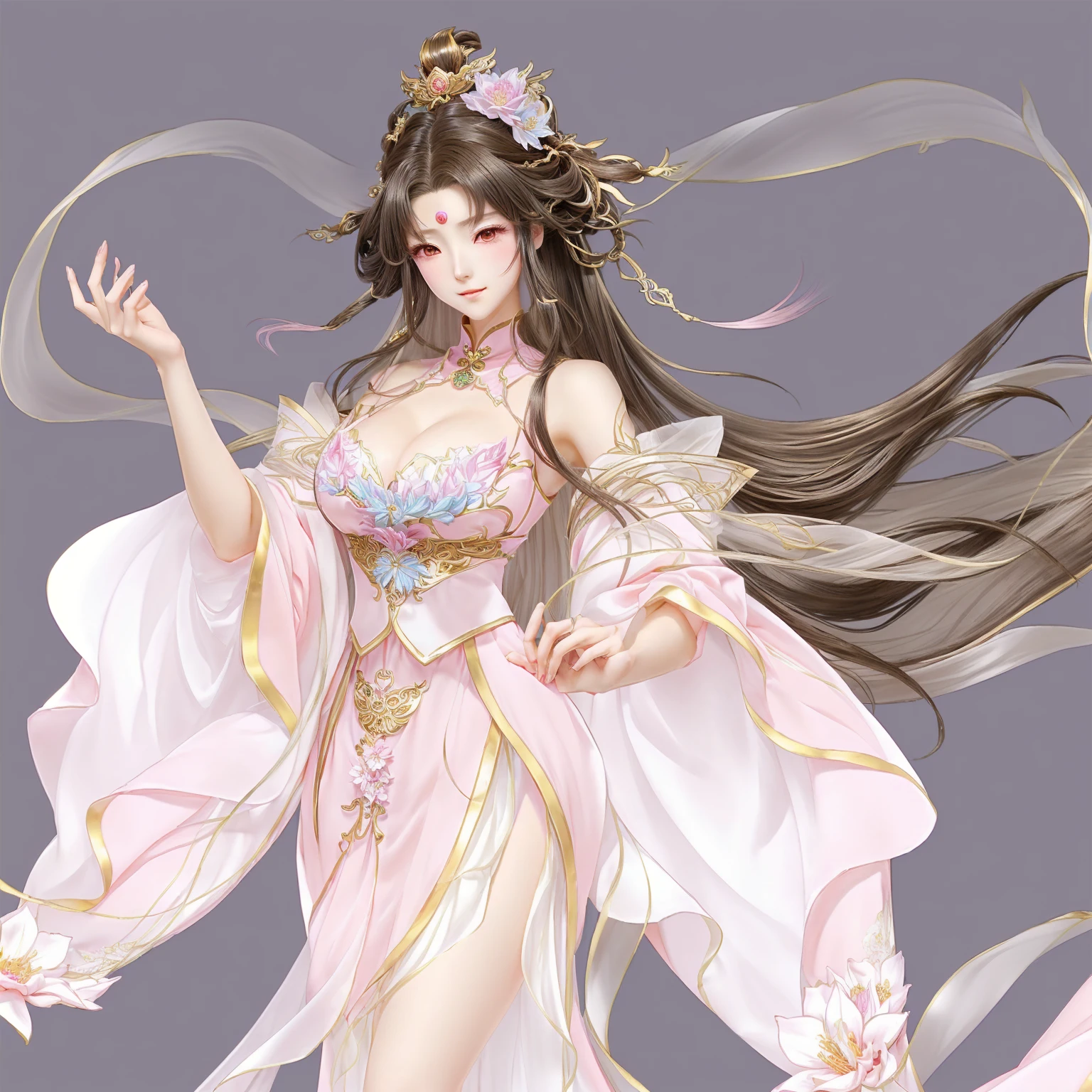 anime girl in a pink dress with a long flowing hair, a beautiful fantasy empress, ((a beautiful fantasy empress)), anime goddess, full body xianxia, heise jinyao, palace , a girl in hanfu, flowing hair and long robes, gilded lotus princess, highly detailed exquisite fanart, keqing from genshin impact, cute anime waifu in a nice dress