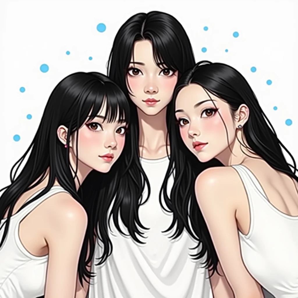 3 japaneses girl, black clothes, black hair, rock