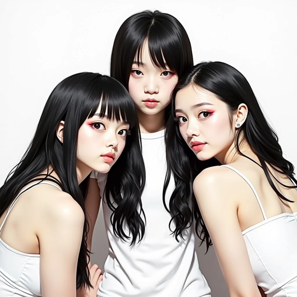 Russian style, girl children, photo studio white infinite background, close-up, bust, portrait, long dark hair giant bow EYES CLOSED, BLACK AND WHITE PHOTO.