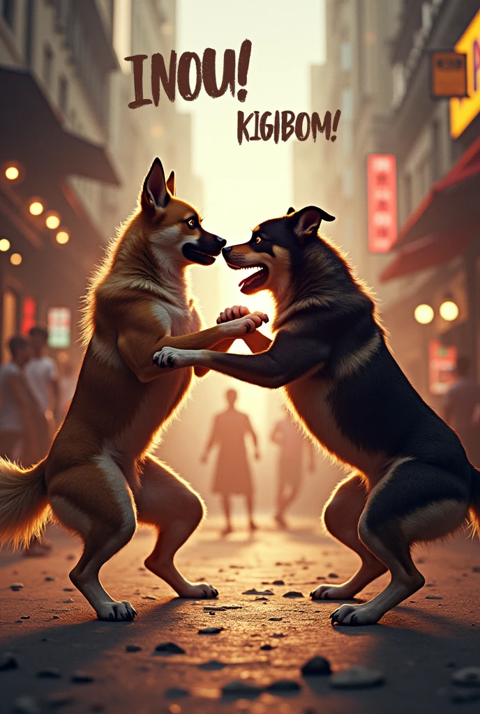 **[Title: "The Dog Fighter"]**

**[Scene 1: Street - Day]**

**(Background Music: Intense and Action-packed)**

*(Ek street per ek dog khada hai, jo apni poori energy se fight karne ke liye tayaar hai. Samne ek bad guy khada hai, jo usko lightly le raha hai.)*

**[Scene 2: Close-up on the Dog]**

*(Dog apni aankhon mein determination ke saath apne hath (paws) ko tight karta hai, jaise ek real insaan fight ke liye ready hota hai.)*

**[Scene 3: Fight Scene]**

*(Dog ek quick punch maarta hai bad guy ke face par. "POW!" screen par badi letters mein appear hota hai.)*

*(Bad guy stunned hota hai, lekin dog uska wait nahi karta. Wo ek high kick maarta hai, "WHAM!" likha hua screen par chhota hai.)*

**[Scene 4: Finishing Move]**

*(Dog ek flip karta hai aur apna finishing move deta hai - ek super punch! "KABOOM!" likha screen par bada aur bold letters mein dikhayi deta hai.)*

**[Scene 5: Victory Pose]**

*(Dog apne hath ko upar uthata hai, jaise ek champion fight jeetne ke baad karta hai. Background mein "VI