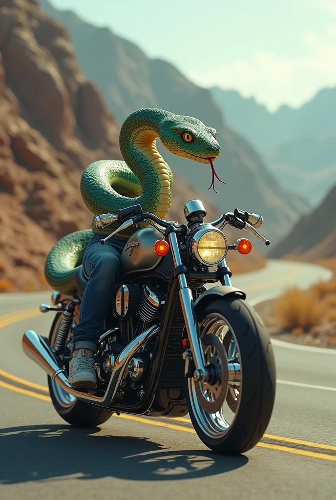 A snake riding a motorcycle
