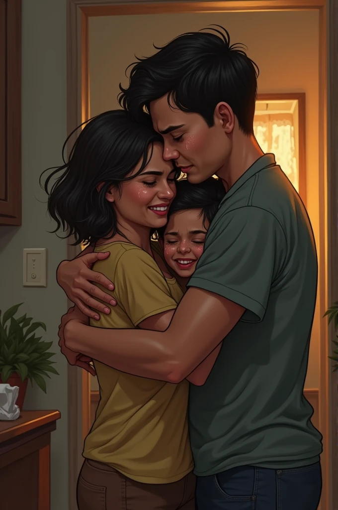 Father and mother cry when they see their child