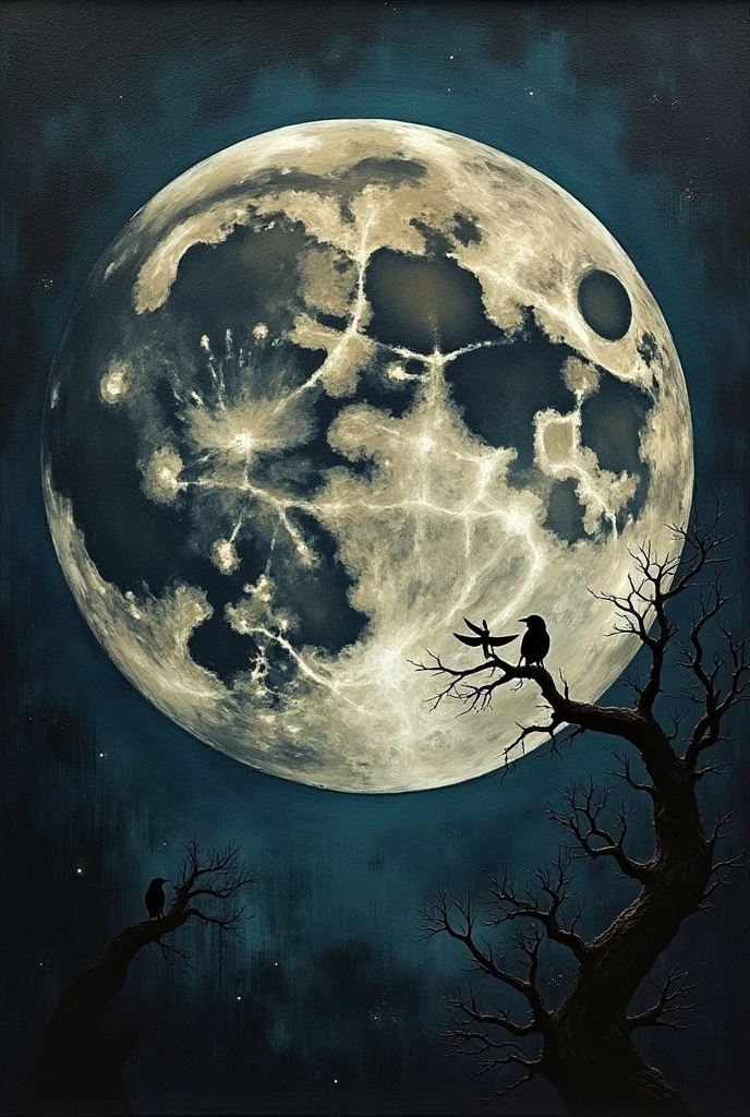 the moon, Artwork inspired by Dave Mckean, intricate details, oil painted

