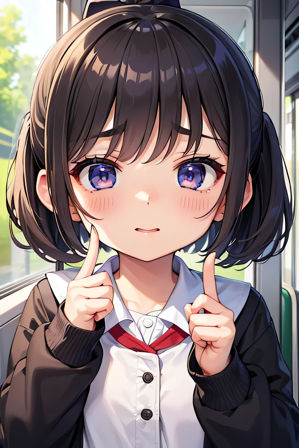 Highest quality、High resolution、Detailed Background、(Beautiful face in every detail:1.4)、Anatomically correct、(Normal number of fingers:1.2)、Highly detailed face、Detailed eyes、age beauty、Perfect body line、Light color hair、Bobcut、ponytail、Twin tails、well-groomed eyebrows、cute gesture、Fun atmosphere、School field trip、
A girl is singing and playing lively on the bus as she heads to her destination.、
Visiting museums with friends and exploring in nature、Enjoying a new experience、
The excitement builds as we eat our lunches.、Excited appearance、cute