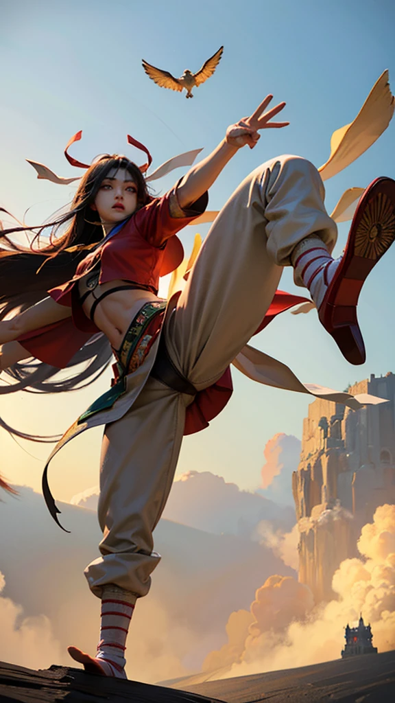 Jinmori,god of highschool,Cool and elegant kicking stance,Realistic,Fantasy digital art