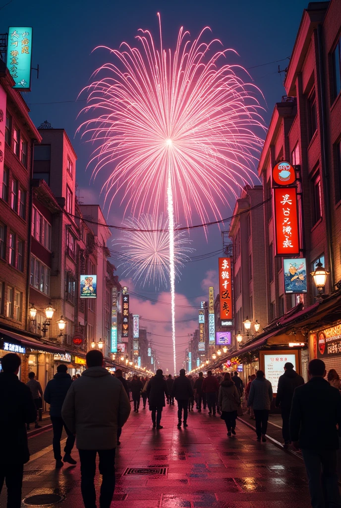 Japan、firework、很多的firework,Celebratory atmosphere,City Street