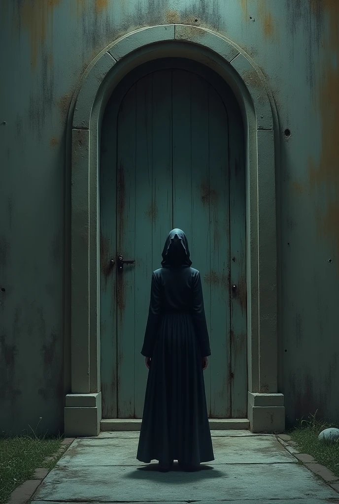 a door to nowhere, in front of a door there's a lady, a lady grim reaper but she's not scary she's just like a normal person but you'll know that she's a grim reaper 