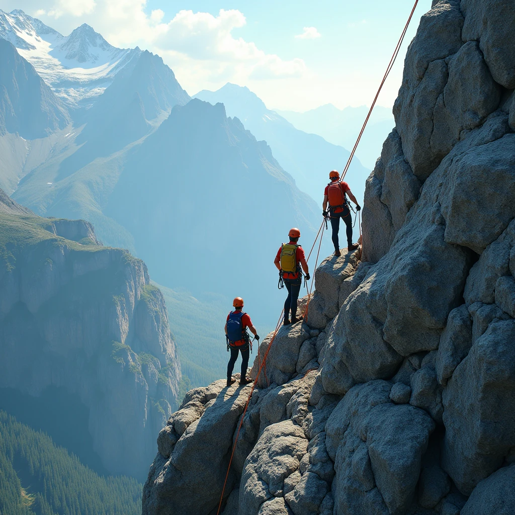 Highlighting innovation and bold exploration of rescue technology in urban environments, A group of experienced climbers, Practice rope rescue techniques in the mountains, Challenge yourself by taking part in extreme sports like rock climbing. Climbers show courage and tenacity as they reach the summit, Rely on a rope for support and safety. This scene captures a spectacular view from the top of the mountain., Highlights breathtaking heights and challenging terrain. In this tip、With the Emergency Response Team、People in need々We will explain our efforts to rescue。, Cutting-edge rope rescue technology. The entire scene was shot in Ultra HD (4K, 8k), To ensure maximum detail and realism. The scene is carefully lit in a studio-like environment, Increase visual impact. In this tip、The involvement of the International Rope Technology Association is highlighted。.